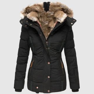 A women's elegant and warm hooded jacket made from high-quality, soft fabric, featuring a stylish design that combines comfort and sophistication, perfect for chilly weather 0