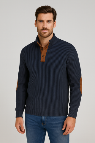 Herren Pullover – Gerippt mit Wildleder-Patches, Bequem & Elegant