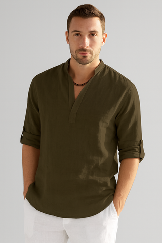 Herren Hemd – V-Ausschnitt mit Stehkragen, Leicht & Vielseitig