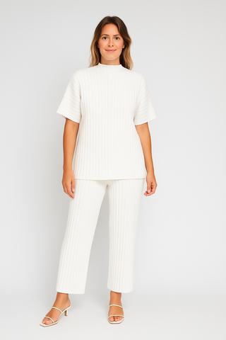 Damen Zweiteiler – Strick-Look mit Pullover & Hose, Locker & Vielseitig