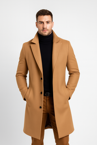 Herren Mantel – Woll-Look Mittel-Lang, Warm & Modern