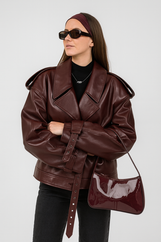 Damenjacke – Oversized Cropped, Gürtel Design, Lässig & Elegant