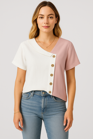 Damen Bluse – Farbblock-Design, lässig & stilvoll