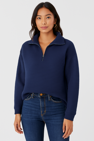Damen Pullover mit V-Ausschnitt & Reißverschluss – Stilvoll & Bequem