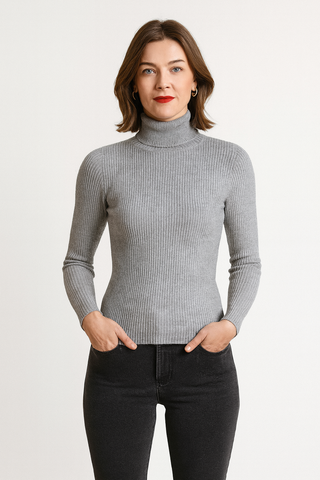 Damen Pullover – Hochkragen Strick, Warm & Slim