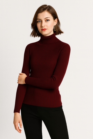 Damen Pullover – Hochkragen Strick, Warm & Slim
