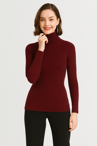 Damen Pullover – Hochkragen Strick, Warm & Slim