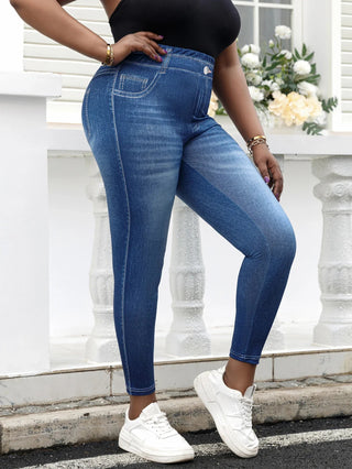A pair of women's jeggings featuring a high waist and a slim leg fit, made from a comfortable stretchy material. The design balances elegance and casual style 1