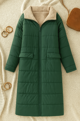 Damen Mantel – Langer Woll-Look mit Kapuze, Warm & Lässig