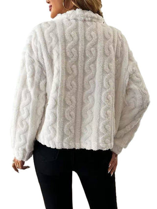 Damen-Plüschjacke – Mit Knopfverschluss, Gestreift & Warm