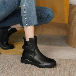 Stylish women's retro black ankle boots made from soft leather, featuring a nostalgic design with a comfortable fit, perfect for adding a vintage touch to any outfit 5