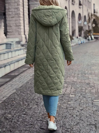 Damen-Winterjacke – lang, mit Kapuze, locker und warm