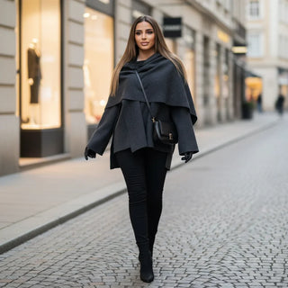 Damen Poncho – Asymmetrisches Design, Warm & Elegant