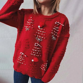 Damen Pullover – Pom-Pom-Strick, Fröhlich & Weich