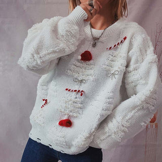 Damen Pullover – Pom-Pom-Strick, Fröhlich & Weich
