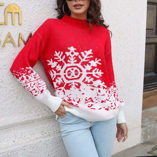 Damen Pullover – Schneeflocken-Strick, Elegant & Gemütlich