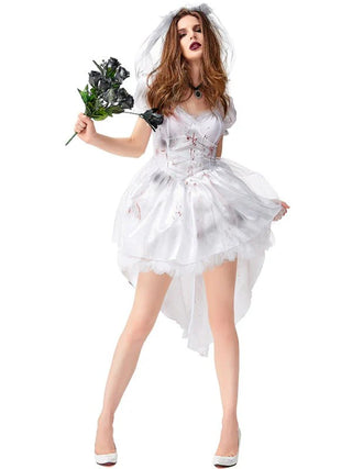 Damen Halloween Kostüm Kleid – Blutige Braut Optik, Dramatisch