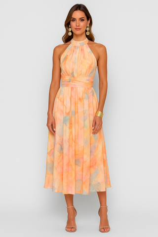 Damen Maxikleid – Aquarellmuster, Elegant & Atmungsaktiv