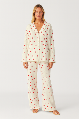 Damen Pyjama Set – Herzmuster, Weiche Baumwolle, Bequem & Stilvoll