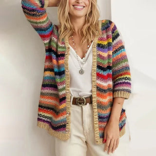 Damen Strickjacke – Gestreift Baumwollmix, Leicht & Farbenfroh