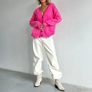 Damen strickjacke – V-Ausschnitt Poly-Baumwollmix, Locker & Vielseitig