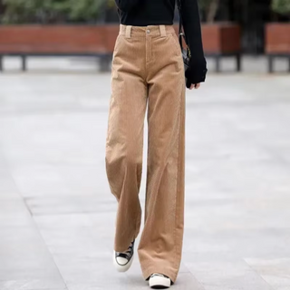 A pair of women's high-waisted trousers, featuring a wide-leg cut for a modern and versatile style, crafted from soft, breathable fabric suitable for various 0