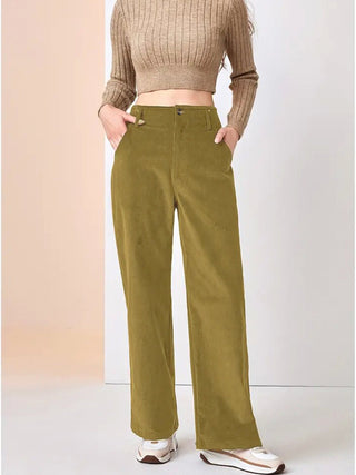 A pair of women's wide corduroy pants, featuring a relaxed and versatile style, perfect for casual wear. Made from soft, durable cord material, 5