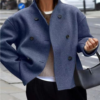 Damenjacke – Doppelreihiger Stehkragen-Look, Warm & Stilvoll
