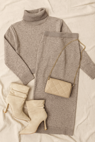 Damen Strickkleid – Maxikleid mit Rollkragen, Modern & Vielseitig