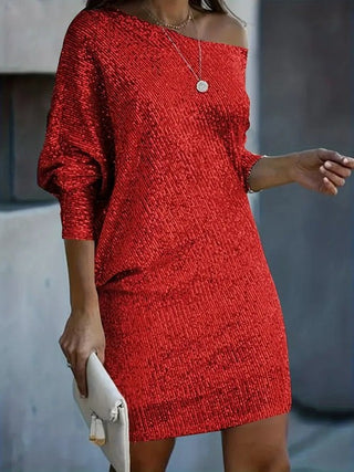 Damen Off-Shoulder-Kleid – Mit Perlenverzierung, Stilvoll & Anmutig