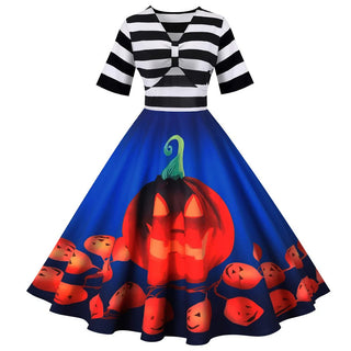 Damen Halloween Kostüm Kleid – Kürbis-Design Stoff, Fröhlich & Herbstlich
