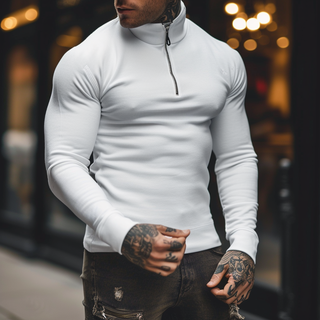 A men's half-zip pullover in a sporty fit, crafted from soft fabric for comfort. Its elegant design makes it versatile for both casual and athletic 4