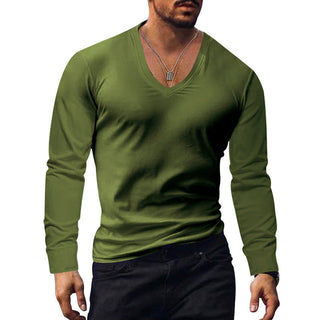 This men's long-sleeve shirt features a stylish V-neck design, is form-fitting for a sleek look, and is made from comfortable, breathable fabric 6