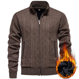 A stylish men's cardigan featuring a cable knit pattern and a zip-up front, made from soft, comfortable material, perfect for adding elegance to casual outfits. 5