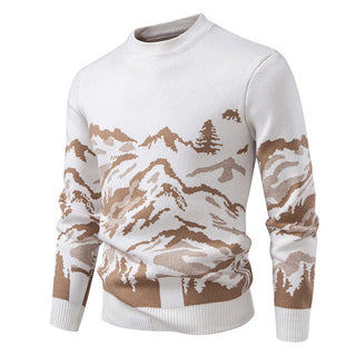 This men's pullover features a high collar and a stylish mountain motif, crafted from soft, comfortable material, perfect for outdoor activities or cozy wear. 0