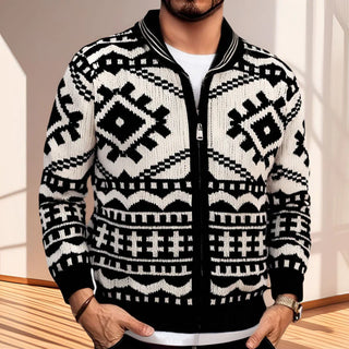 Herren Strickjacke – Geometrisches Muster, Stylisch & Bequem