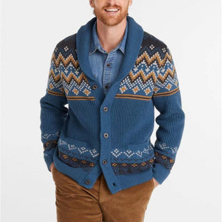 Herren Strickjacke – Norweger-Muster, Warm & Stilvoll für Herbst/Winter