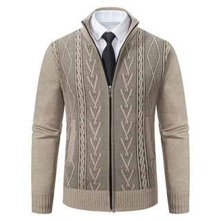 This men's knitted cardigan features a cable knit pattern, is made from breathable and comfortable materials, and includes a convenient zipper for easy wear, combining style with 6