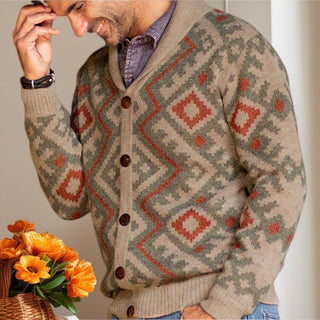 Herren Strickjacke – Geometrisches Muster, Gemütlich & Elegant 2