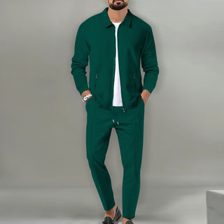 A stylish men's training suit featuring a full-zip jacket, made from comfortable and modern materials, designed for active wear and casual outings. 4