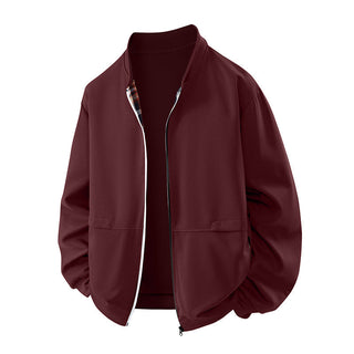 A stylish men's jacket featuring a casual stand-up collar, crafted from comfortable fabric, perfect for a relaxed yet fashionable look. 1