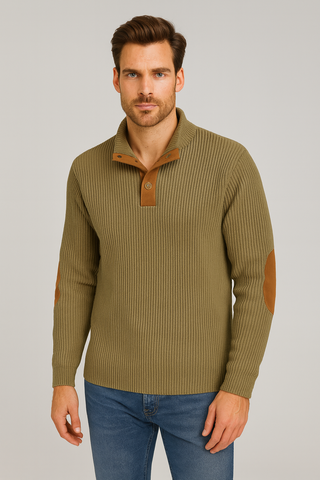 Herren Pullover – Gerippt mit Wildleder-Patches, Bequem & Elegant