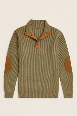 Herren Pullover – Gerippt mit Wildleder-Patches, Bequem & Elegant