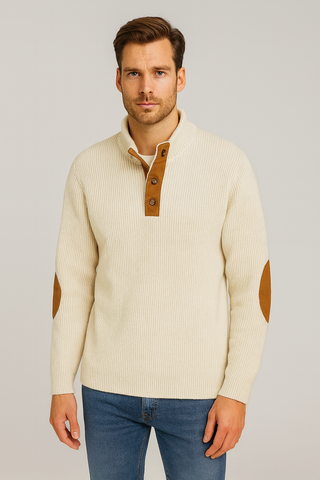 Herren Pullover – Gerippt mit Wildleder-Patches, Bequem & Elegant
