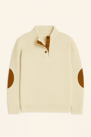 Herren Pullover – Gerippt mit Wildleder-Patches, Bequem & Elegant