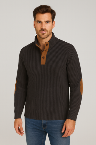 Herren Pullover – Gerippt mit Wildleder-Patches, Bequem & Elegant
