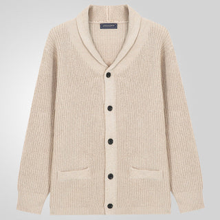 This men's cardigan features a classic cable knit pattern, crafted from soft, cozy material for comfort and elegance, making it a stylish addition to any wardrobe. 2