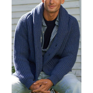 A men's knitted cardigan featuring a stylish shawl collar, crafted from soft material for comfort and elegance, perfect for a sophisticated casual look. 1
