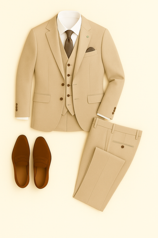 Herren Anzug – Slim Fit 3-teilig, Leinen-Look