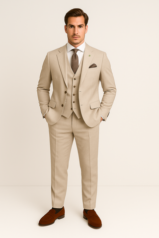 Herren Anzug – Slim Fit 3-teilig, Leinen-Look